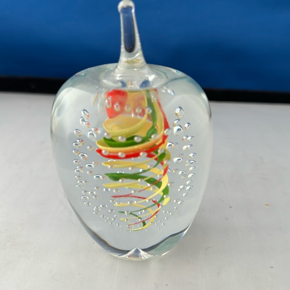 Apple vintage glass‎ signed paperweight